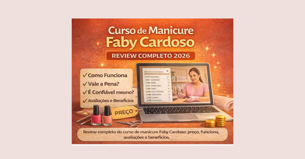 Curso de manicure Faby Cardoso review completo 2026 mostrando como funciona, se vale a pena, preço e avaliações do curso online.